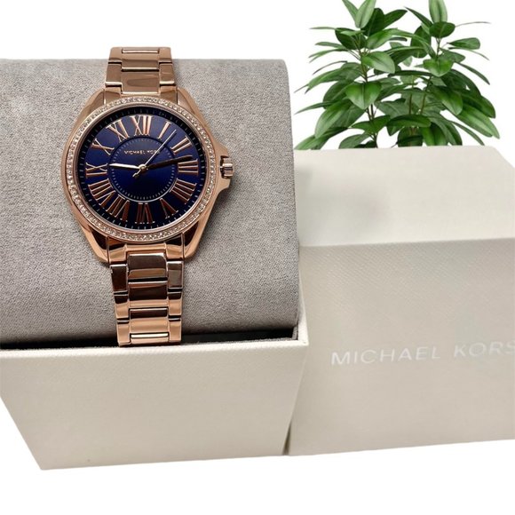 NWT MICHAEL KORS Kacie Rose-Gold Tone Navy Dial Crystals MK6930 Watch main image 7